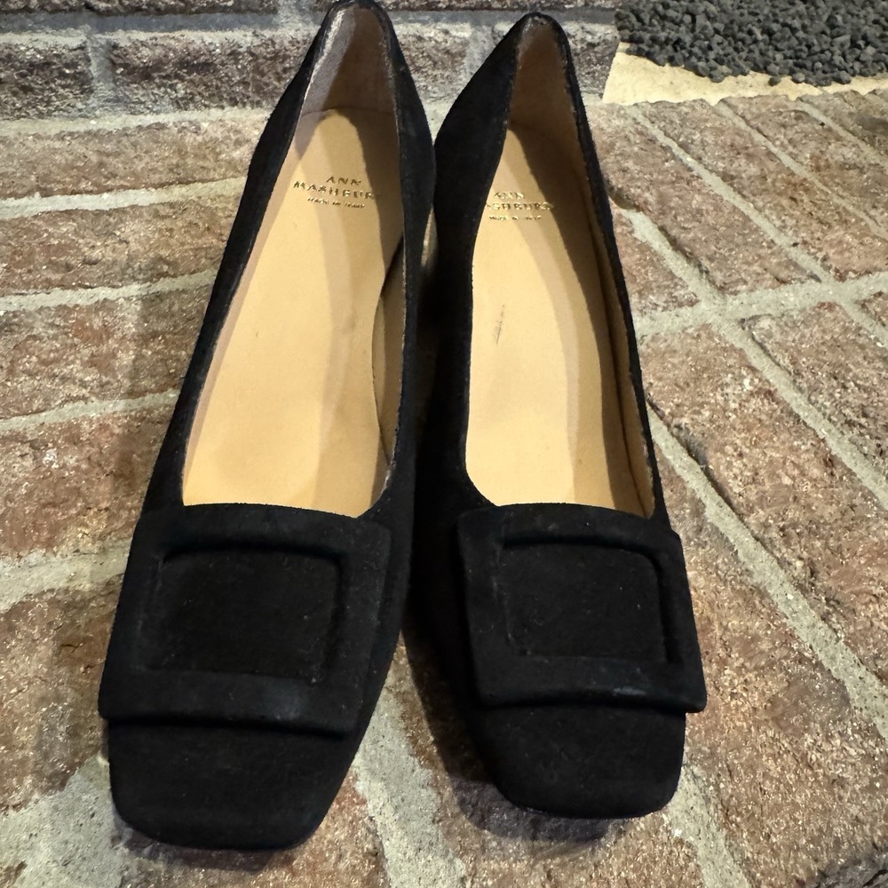 Ann Mashburn Buckle Heel Black Suede Block Made in Italy 36 US 5.5 #242 - Picture 6 of 16